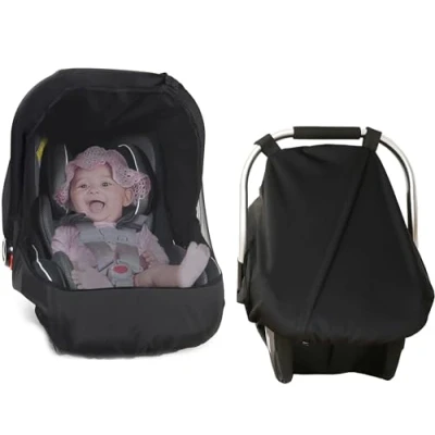 Image of Universal Baby Car Seat Sunshade Insect Mosquito Net 2 in 1 Canopy with Zipper UV Sun Protection Blackout Cover Infant Carrier