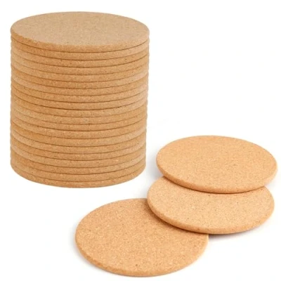 Image of 20Pack Thick Wooden Cork Coaster, Drink Round Coaster for Holding Drinks Coffee Tea Milks Drinks(0.24 inch Thick, 3.9 Diameter)