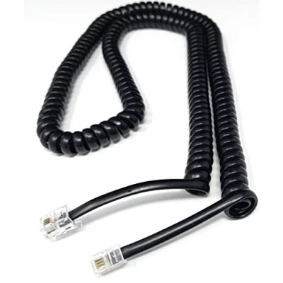 Image of DRUT 5m Coiled RJ10 RJ9 RJ22 4P4C 4 PIN Telephone Handset Curly Lead Cable 16.5ft Black
