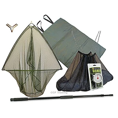 Image of 42&quot; CARP FISHING LANDING NET, 2M HANDLE &amp; UNHOOKING MAT SLING SCALES GRN MB