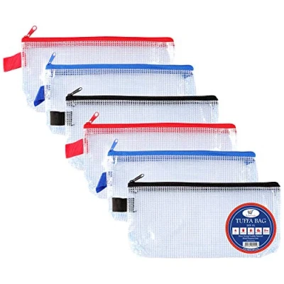 Image of DL Tuff Bag Zip Wallet Clear Plastic Wallets Zipped Pouch File Pencil Case Folder Water Resistant Reinforced Heavy Duty Mesh Bags (DL 6 Pack)