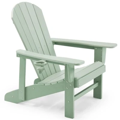 Image of VonHaus Sage Green Adirondack Chair Outdoor Fire Pit for Garden, Terrace, Patio &amp; Balcony Water Resistant HDPE Slatted Style Firepit Seat with Wide Armrests Sloped Back