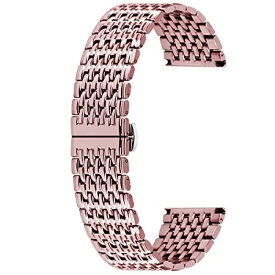 Image of Kai Tian Watch Strap 20mm Stainless Steel Bracelet Tapered Replacement Bands for Women Men Deployment Clasp Rose Gold