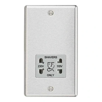 Image of KnightsBridge 115 230V Dual Voltage Shaver Socket with Grey Insert Rounded Edge Brushed Chrome