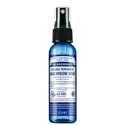 Image of Dr Bronner&#039;s Organic Peppermint Hand Hygeine Spray, Made with Ingredients and No Harsh Chemicals, Used For Hands &amp; Surfaces, Certified Fair Trade Vegan Friendly, 60ml Spray Bottle