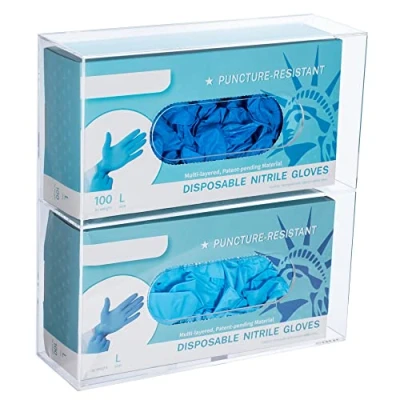 Image of KOEMEHR Acrylic Glove Box Dispenser Holder, Wall Mounted Double Gloves Storage for Medical, Latex, Rubber, Nitrile, Exam, Disposable Boxes, Tissues Cover Transparent