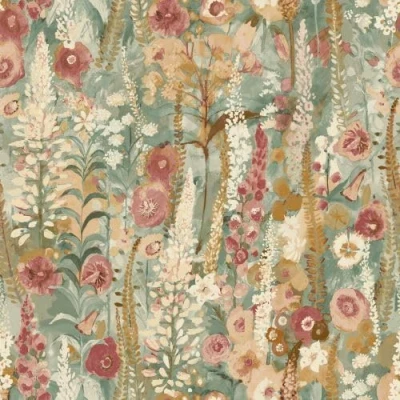 Image of Grandeco Handpainted Delphinium Forest Floral Garden Textured Wallpaper, Sage Green Neutral