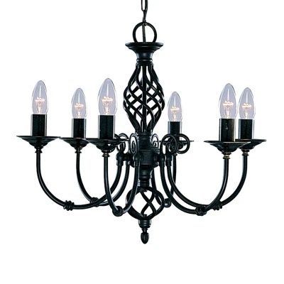 Image of Searchlight Chandelier Zanzibar, six bulb, black