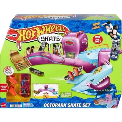 Image of Hot Wheels Skate Octopark Playset, With Exclusive Finger Skateboard and Pair of Removable Shoes, Toy Storage for Boards HMK01