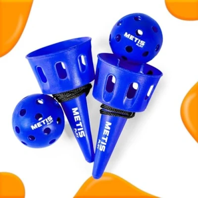 Image of FORZA METIS Play Cup and Ball Game [1 or 4 Pcs] Develop Hand Eye Coordination Vibrant Colour Options Ideal for All Ages (Blue, Pack of 1)