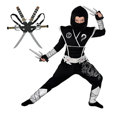Image of Morph Deluxe Silver Ninja Costume For Boys Halloween Costumes Kids Outfit Fancy Dress Black Toddler 3 4 Years