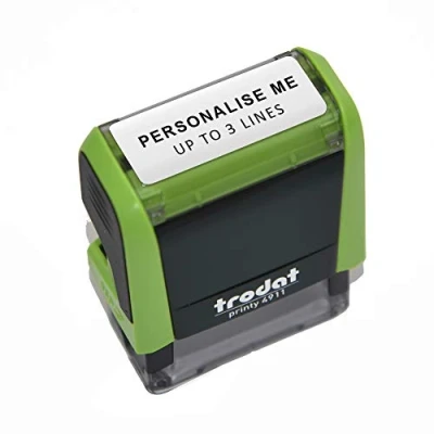 Image of Trodat Green Printy 4911 Personalised Custom Office, Business and Teacher Stamp Allows Up to 3 Lines of Text Impression Size 37 x 11 mm Self Inking with 5 Ink Pad Colours Choose from