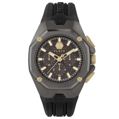 Image of Philipp Plein Men&#039;s Watch Analogue Quartz Chrono Octagon Silicone, ip gun/brown pwtba0323, Strap.