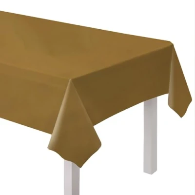 Image of Amscan 9915405 214 Gold Eco Friendly Re usable Plastic Table Cover 2.74m