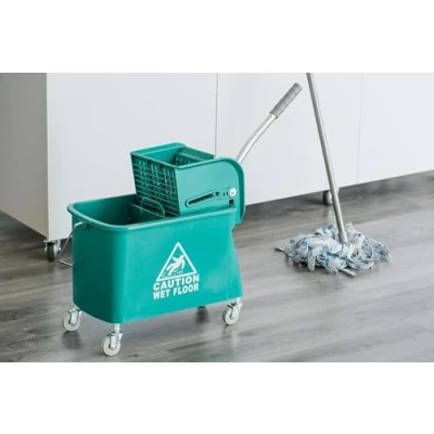 Image of Curvaso 20L Green Kentucky Mop Bucket and Wringer System with Wheels Carrying Handle Floor Cleaning for School Office Restaurant Shop Commercial Use