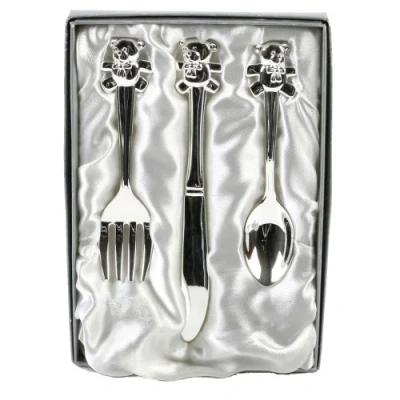 Image of Silver Plated Teddy Cutlery Set Lovely Gift for New Baby, Christening or Baptism