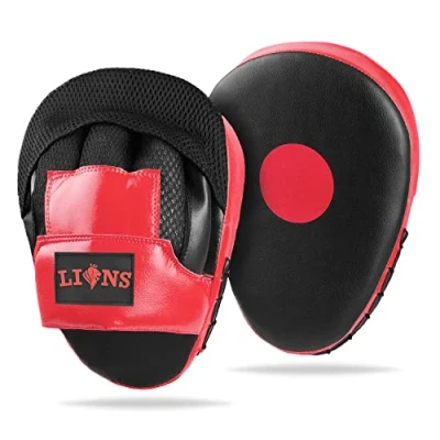 Image of Lions Curved Focus Pads Hook &amp; Jabs Gloves Punch Bag Mitts Boxing MMA Kick Training (Mesh Red)