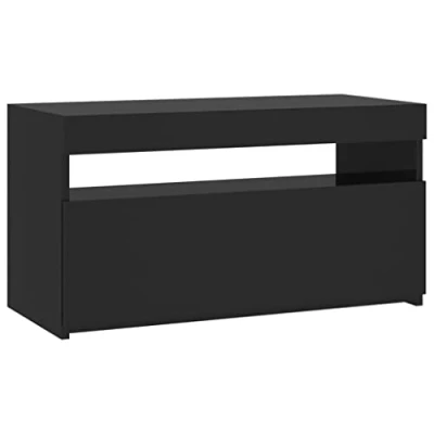 Image of vidaXL Modern Media Cabinet with RGB LED lights Storage Focused Design TV Stand USB Connector Deep Black Engineered Wood