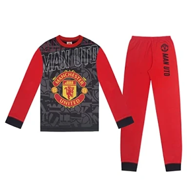 Image of Manchester United FC Gift Boys Sublimation Long Pyjamas Black 13 14 Years