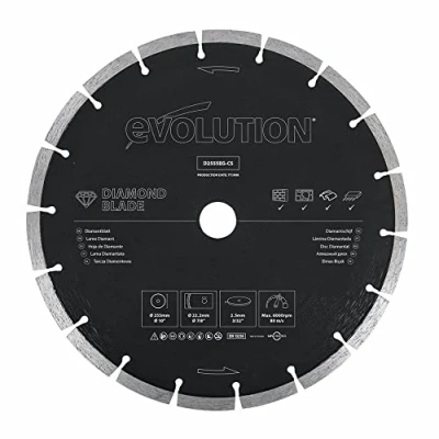 Image of Evolution Power Tools D255SEG CS Diamond Blade For Disc Cutters Segmented Edge Cutting Masonry, Such as Brick, Reinforced Concrete and Stone, 255 mm