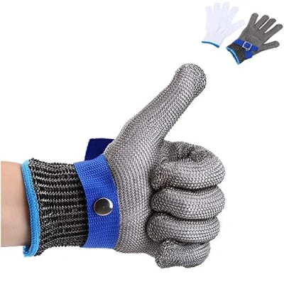 Image of FILFEEL Safety Glove Cut Proof Stab Resistant 316L Stainless Steel Wire Hunting Fishing Butcher Durable Cotton High Performance Level 5 Protection (L)