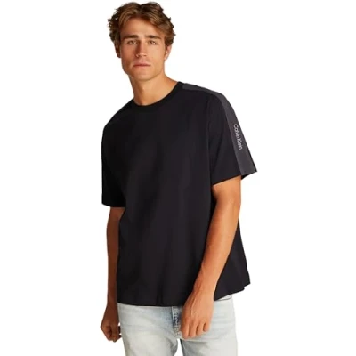 Image of Calvin Klein Jeans LOGO TAPE TEE Print Tshirt, Men&#039;s, Size: XS, Black