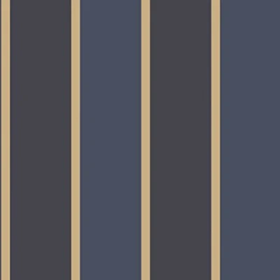 Image of Galerie G67545 Smart Stripes 2, Tri Colour Wide Design Wallpaper, Navy/Blue/Gold, 10m x 53cm