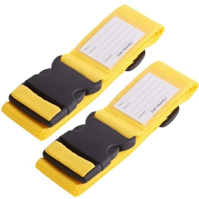 Image of OW Travel Personalised Luggage Straps for Suitcases (2 Pack Yellow) Easy to Spot Sturdy Suitcase with labels. Strap Belt Bag Baggage. Case Belts