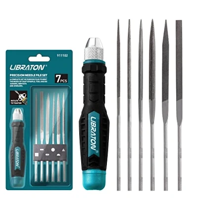 Image of Libraton Needle File Set Interchangeable, Metal Files Set, 6PCs Steel with Handle for Precision Work, Woodworking, Plastic Carving, Craft Tool