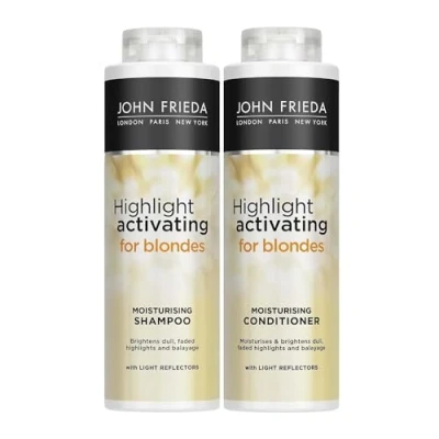 Image of John Frieda Sheer Blonde Highlight Activating Moisturising Shampoo and Conditioner Duo Value Bundle for Naturaland Colour Treated Hair, 2 x 500 ml