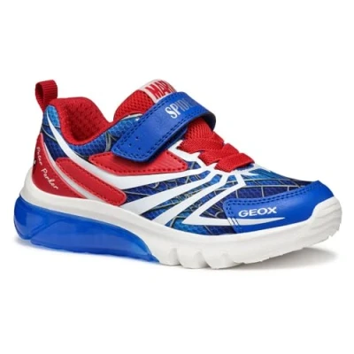 Image of Geox Light UP Spider MAN Ciberdron BOY Trainers for kids, Size: 10K, Royal/red Imitation leather/ textile