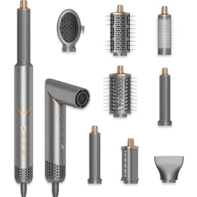 Image of 8 in 1 Hair Dryer Brush Set Air Styler Curling Negative Ionic Foldable Hot Brush, Styling Tool for Waves Straightening Volume Blowout Styles