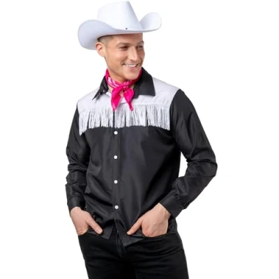 Image of Wicked Costumes Adult Mens Black Cowboy Shirt with White Fringe Medium