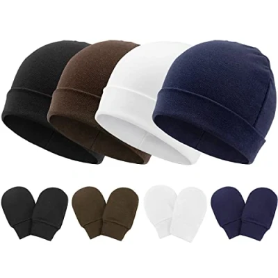Image of DRESHOW Newborn Baby Beanie Hat and Gloves, Girl Spring Summer Autumn Winter Hats for 0 6 Months Infant Cotton
