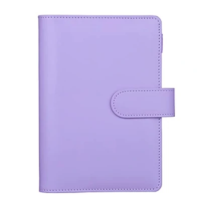 Image of HAUTOCO PU Leather A6 Budget Binder Cover, Refillable 6 Ring Notebook Folder Personal Planner for Money Organiser, Loose Leaf Saving Wallet Cash Stuffing Binder, Purple