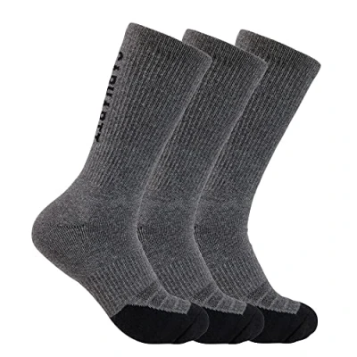 Image of Carhartt Men&#039;s Force Midweight Logo Crew Sock 3 Pack, Carbon Heather, X Large (Pack of 3)