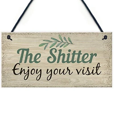 Image of RED OCEAN Shabby Chic Welcome Bathroom Sign Funny Hanging Wall Door Plaque Friendship Gift