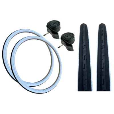 Image of PAIR Baldy&#039;s 27 x 1 1/4 WHITE WALL Vintage Traditional Racing Bike Slick Road Tyres &amp; Presta Valve Tubes