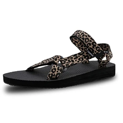 Image of riemot Women&#039;s Sports Trekking Hiking Sandals Flat, Leopard, 4.5 UK