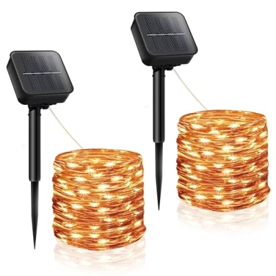 Image of ASAB 2 Pack Garden Solar String Lights 120 LED Outdoor Powered 8 Modes and IP65 Waterproof Easy to Install 40 Ft Copper Wires Decorative Fairy for Wedding Yard Patio Party