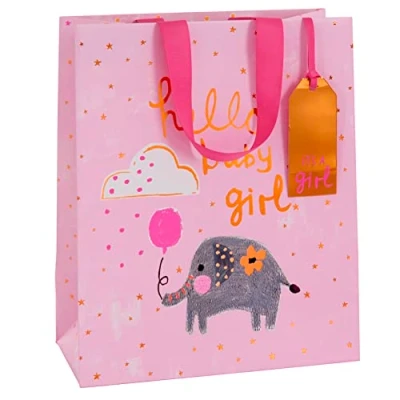 Image of Glick Luxury Gift Bag, Baby Girl Large Celebration Bag Girl, Welcome Pink, Paper Salad Wrap 260x315x135mm