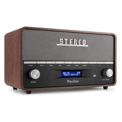 Image of Audizio Corno Retro Portable DAB+ Digital Radio Stereo Speaker with Bluetooth, FM Tuner, Wake Up Alarm Grey