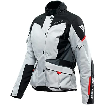 Image of Dainese Tempest 3 D Dry Lady, Women&#039;s Motorcycle Touring Jacket, Waterproof Removable Thermal Lining, Protections On Shoulders And Elbows, Ice Gray/Black/Lava Red, 38