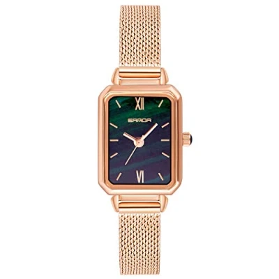 Image of RORIOS Women Watches Analogue Quartz Watch Vintage Green Dial Stainless Steel Mesh Band Ladies Wristwatches