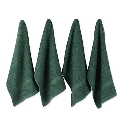 Image of DII Basic Terry Collection Waffle Dishtowel Set, 15x26, Solid Dark Green, 4 Piece