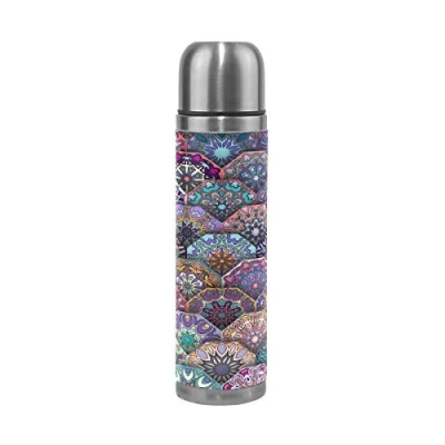 Image of Vintage Decorative Art Sport Water Bottle Pots Stainless Steel Insulated Vacuum Flask Leather Wrapped(500ML)
