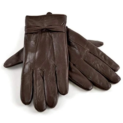 Image of Ladies Genuine Leather Gloves Fleece Lined Warm Winter thermal Driving S/M M/L (Brown, S/M)