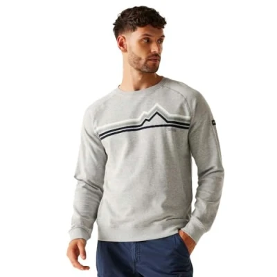 Image of Regatta Men&#039;s Durable Nithsdale Crewneck Sweatshirt Grey Marl Linear Mountain, Size: XL