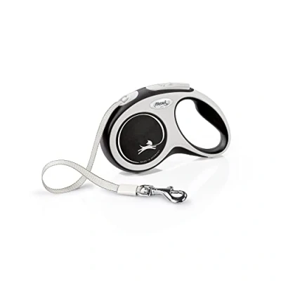 Image of Flexi New Comfort Tape Grey &amp; Black Small 5m Retractable Dog Leash/Lead for dogs up to 15kgs/33lbs