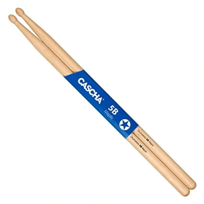 Image of CASCHA Maple 5B Drumsticks Ideal for Gentle Rock Allrounder Drum Sticks Advanced Users 1 Pair Wooden Wood Accessories Oval Head Shape, Natural, HH 2360